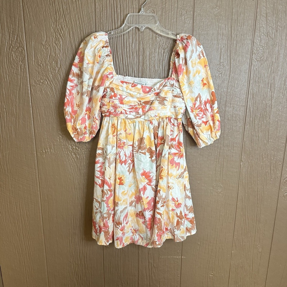 Abercrombie & Fitch Emerson Poplin Puff Sleeve Mini Dress Sz XS Fall Square Neck